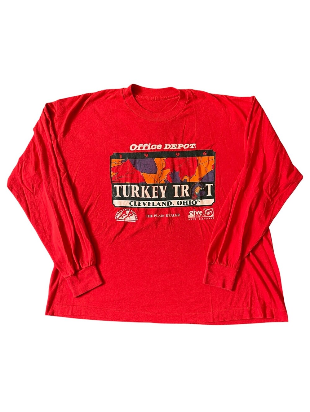 Vintage 90s 1997 Turkey Trot Cleveland Ohio Longsleeve T-Shirt Red Mens Size XL